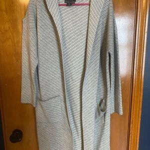 Tahari Gray and White Striped Cardigan